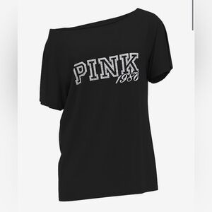 VS PINK OFF THE SHOULDER CAMPUS COTTON TEE NWT